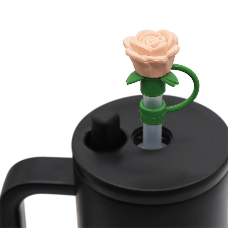 Wholesale Silicone cute rose 10mm straw topper